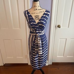 MaxMara Navy and White Patterned Midi Dress